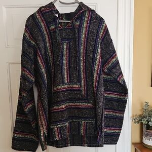 Men's Black Baja Hoodie with Multicolor Stripes